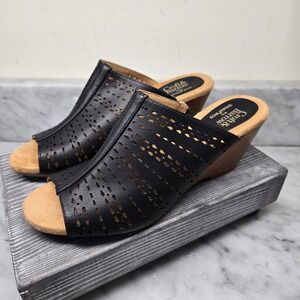 Croft & Barrow Womens Black Perforated Wedge Sandals, Ortholite Eco Mules, W 7.5